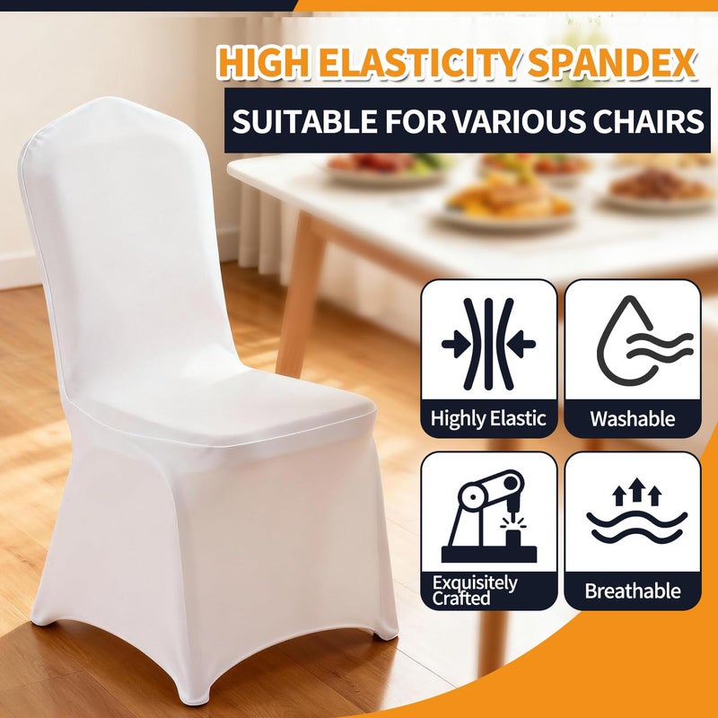 Yahpetes Chair Cover White Polyester Spandex Banquet Chair Covers Slipcover Flat Front Stretch Spandex Chair Covers for Wedding Banquet Dining Party Decorations (1 Pcs White) - Image 3